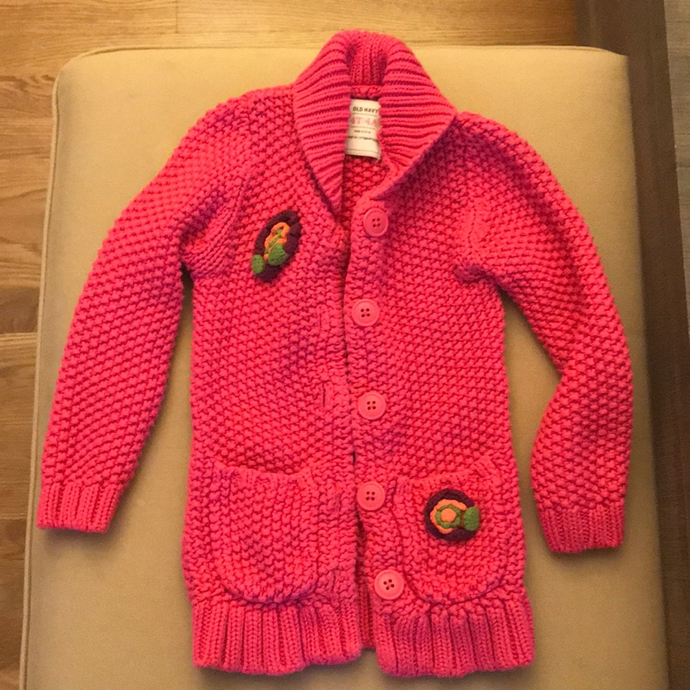 4T pink button up tunic length sweater